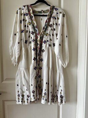 Free People Embroidered Flowy Boho Open Front Option Layering Peasant Dress